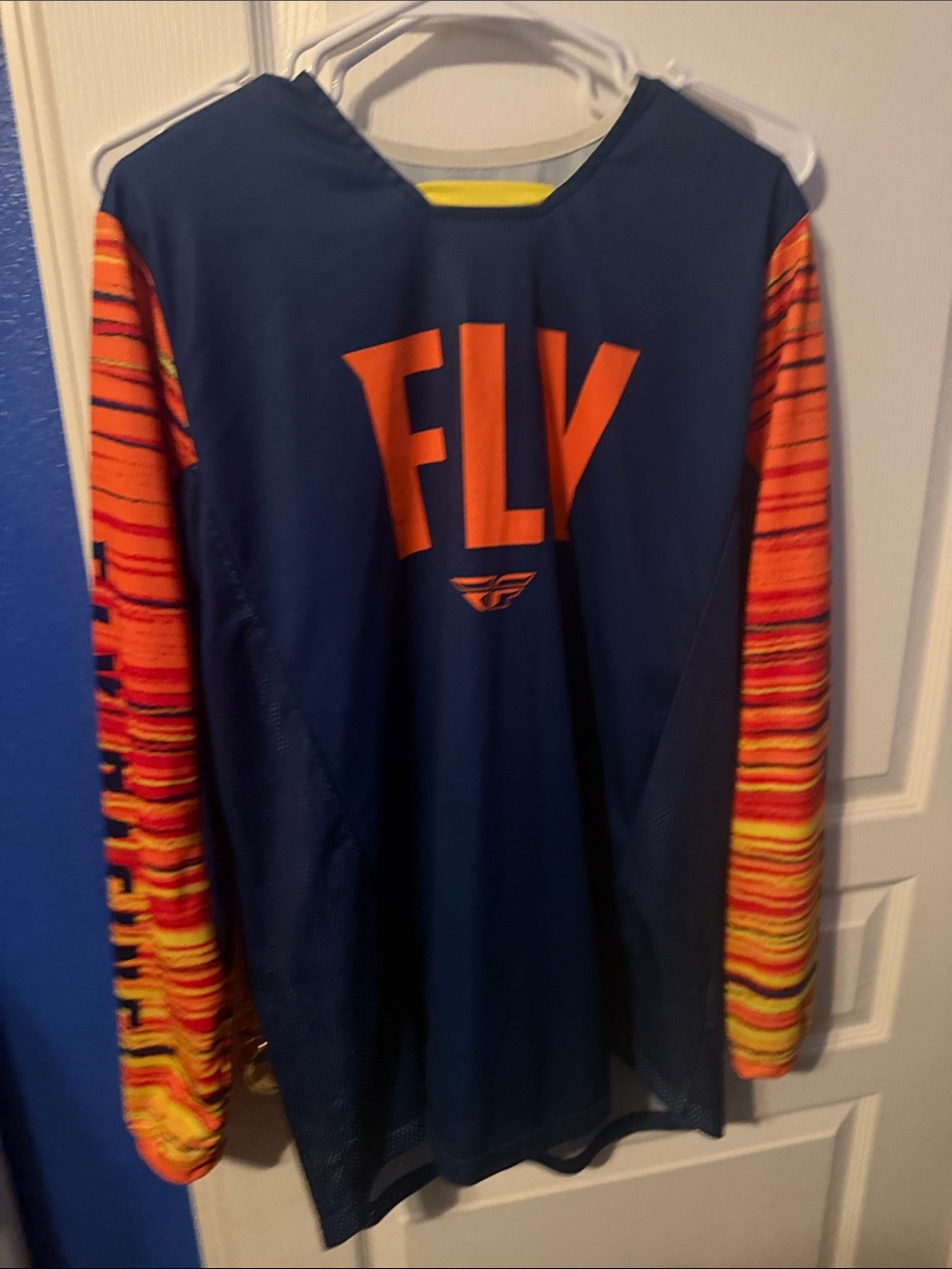 Adult size large Long Sleeve Navy Blue & Orange Performance Shirt